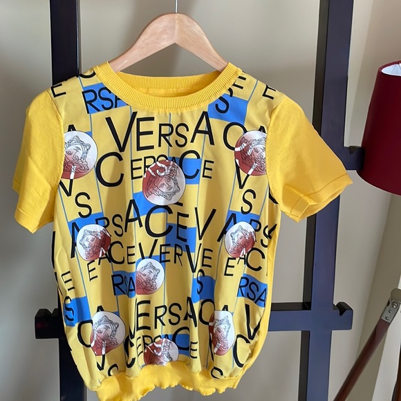 designer Tops - Yellow top with knit sleeves and neck